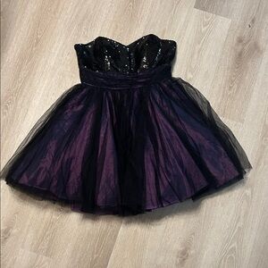 Mori Lee Purple and Black Sequined and Tulle Homecoming Dress-Plus Size